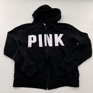PINK Victoria’s Secret Black White Y2K Full Zip Logo Hoodie
